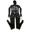 Schwarzer Latex-Catsuit Gummi-Overall Zentai Bodysuit mit Kapuze, Handschuhen und angenähten Socken