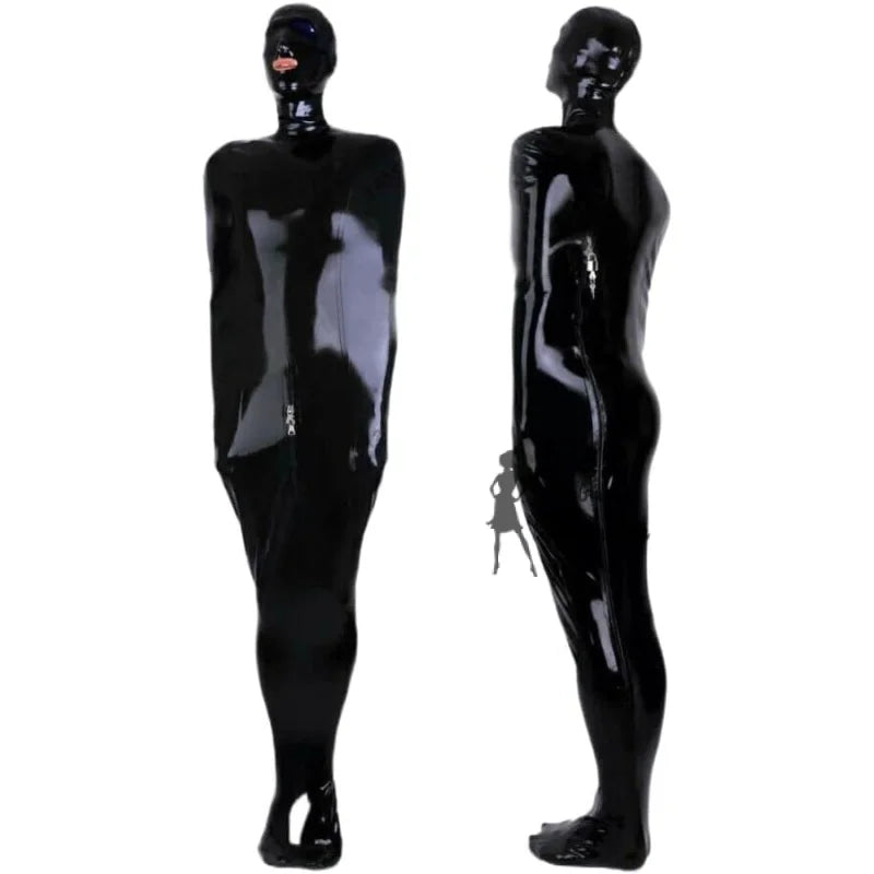 Handmade Black Men's Gummi Latex Catsuit Sleepsack Bodybag Bag with Crotch Zip