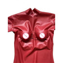 Fetisch Gummi Schwarzer Latex Gummi Catsuit 3D Silikonbrüste Nackeneinstieg Mit Socken Kein Reißverschluss