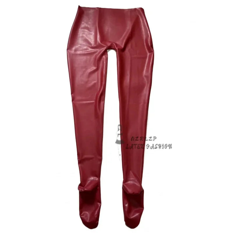 Latex Pants Metallic Red Tight Ladies Rubber Tights No Zipper