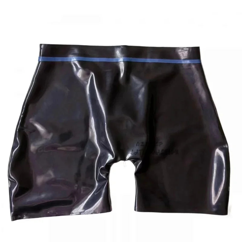 Men's Latex Boxer with Trims Ring Hole Latex Lingerie Boxers Shorts