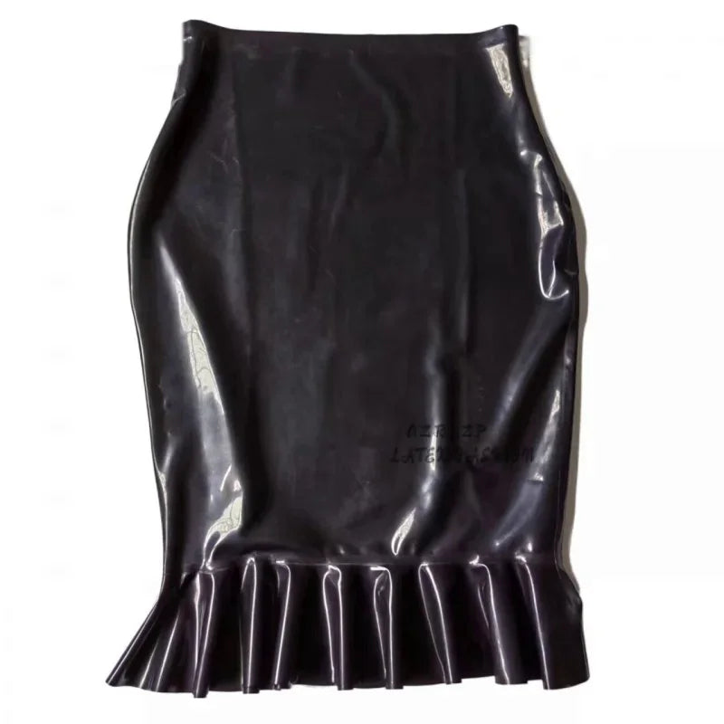 Black Mini Sexy Latex Skirts Without Zip Rubber Bottoms