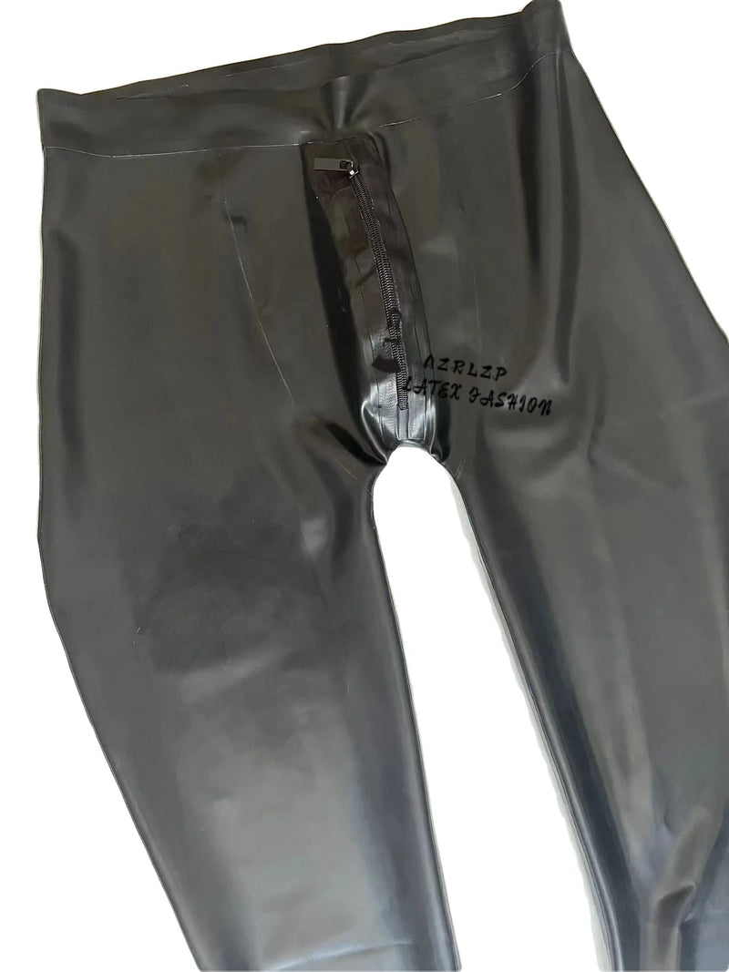 Latex Men Black Trousers Adult Sexy Pants Crotch Zipper