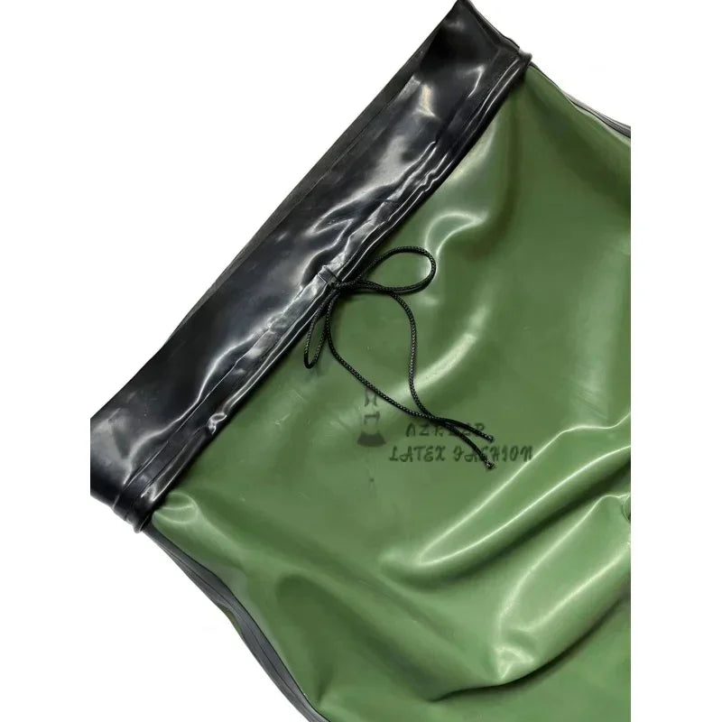 Green And Black Trims Sexy Latex Leggings With Stripes Lacing At Front Long Rubber Pants Trousers Bottoms