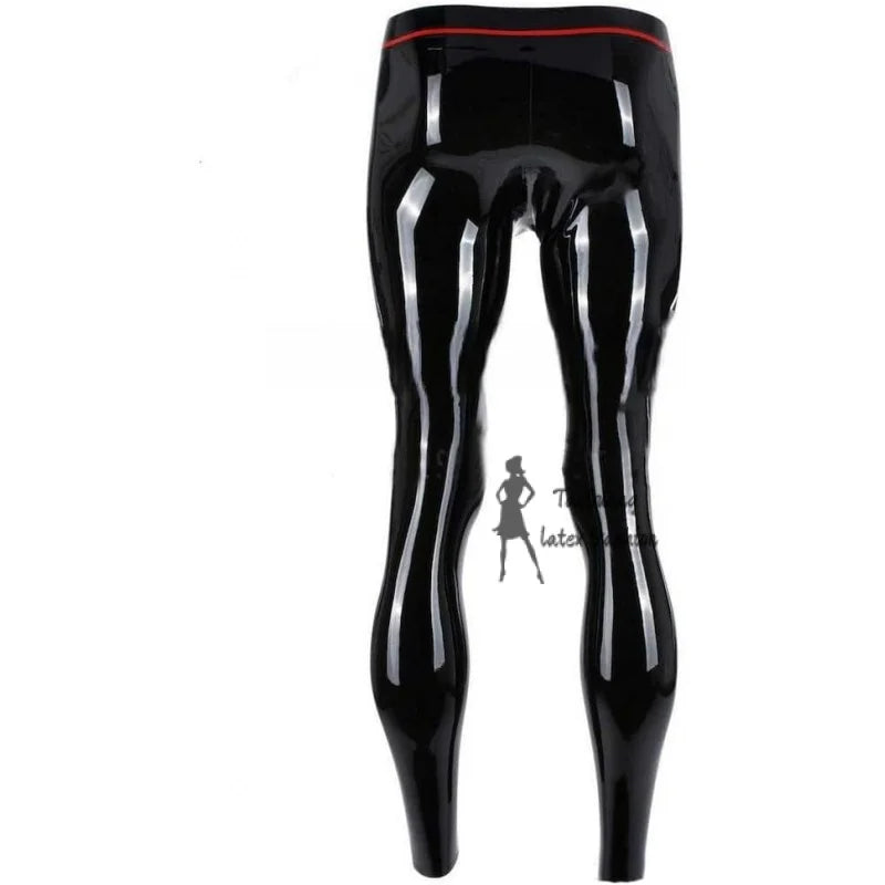 Latex Leggings Men Rubber Latex Trousers Ring Hole with Trims Customized