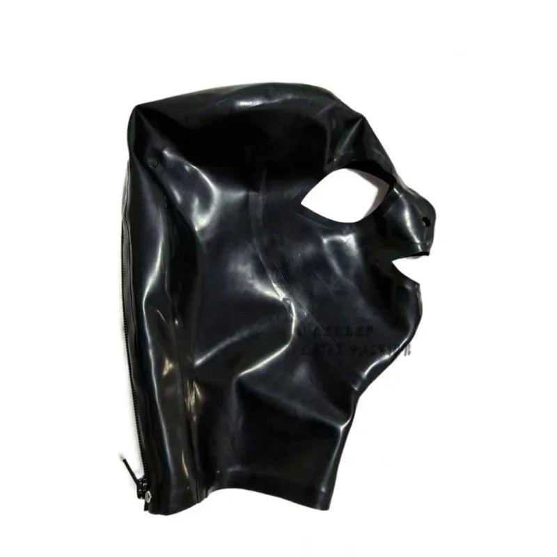 Natural Latex Men Women Hood Rubber Fetish Mask Eyes Mouth Opened Handmade Costumes