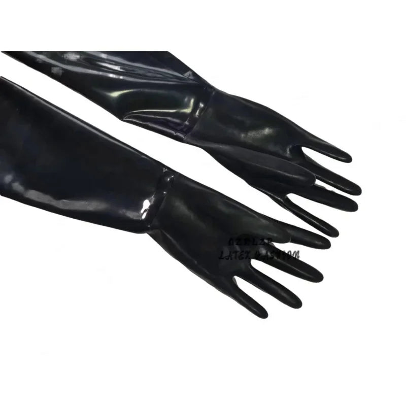 Unisex Latex Rubber Long Gloves Pleated decoration Fetish Catsuit