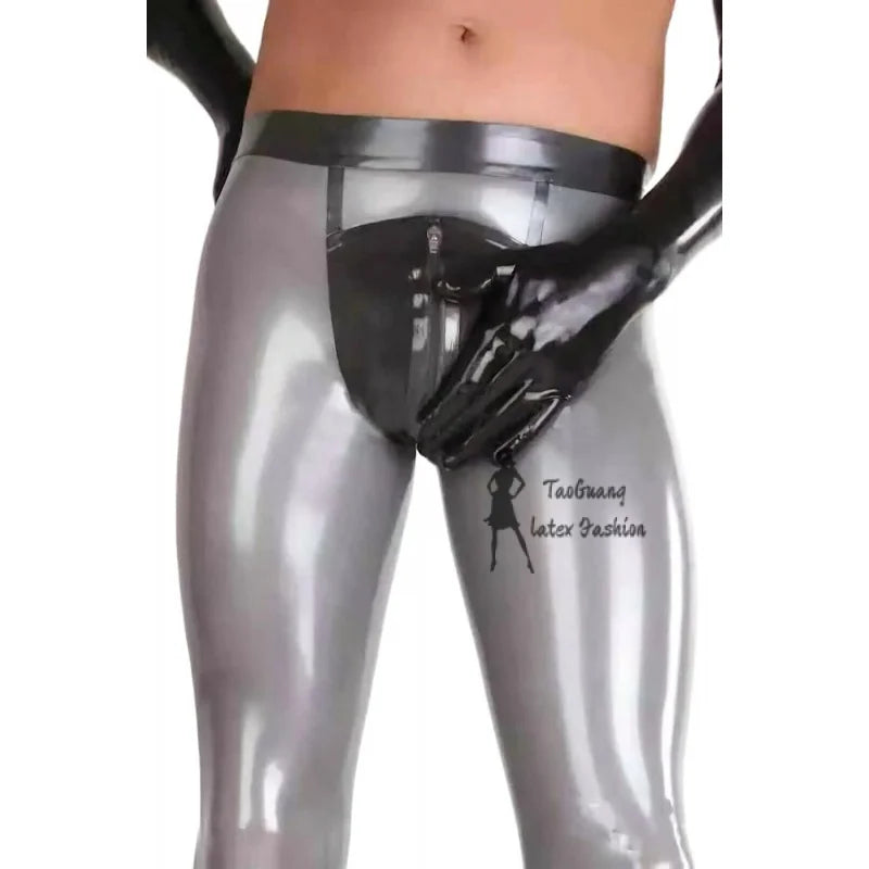 Latex Pants Men's Leggings with Front Zipper Cool Sexy Clubwear Customized 0.4Mm