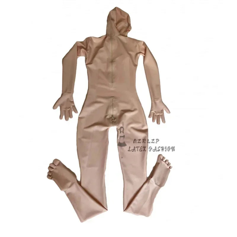 Latex Catsuit Fingers Toes Tights Full Coat Zentai 3D Stereoscopic Chest Zipper Open Crotch Bodysuit Jumpsuit Leotard Conjoined