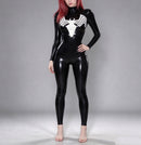 Black Latex Venom Catsuit White Spider Logo Cosplay Bodysuit