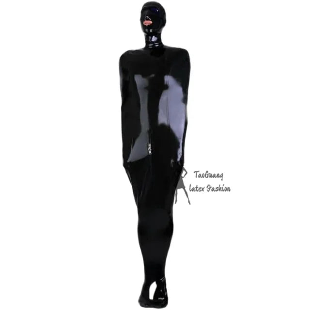 Handmade Black Men's Gummi Latex Catsuit Sleepsack Bodybag Bag with Crotch Zip