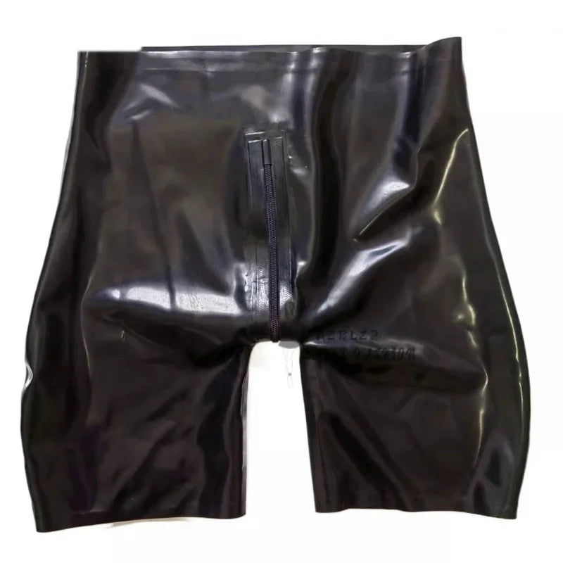 Handmade Men Rubber Trousers Latex Shorts for Men with 2 Way Crotch Zippers