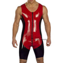 Latex Herren Schwarz-Rot Cat Suit Herren 0,4 mm Gummi Größe