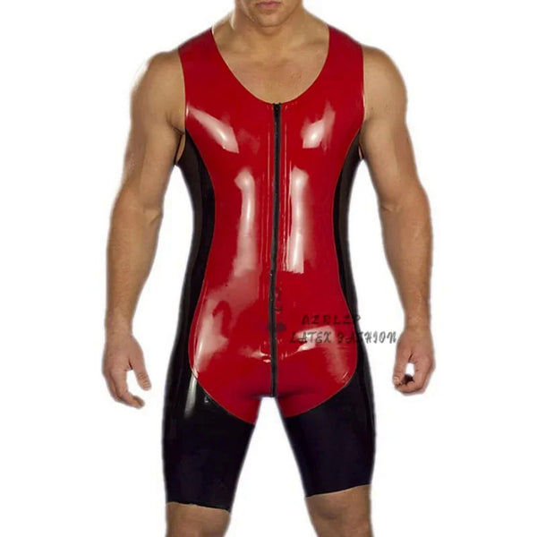 Latex Men Black and Red Cat Suit Men 0.4mm Rubber Size