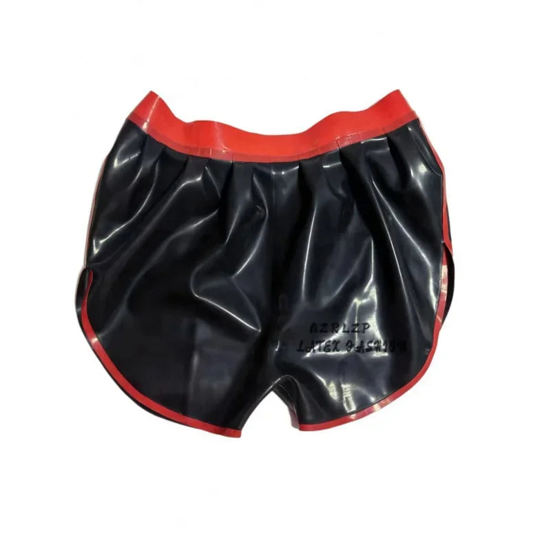 Latex Unisex Black Boxer Shorts with Red Waist Underwear 0.4mm Size