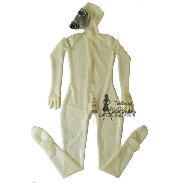 Transparent Full Cover Latex Catsuit Fetish Bodysuits Attach Gas Mask with back Zipper customized