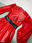 Latex Rubber V-neck Long Loose-fitting Jumpsuit, Suitable for Parties, Cosplay and Casual Wear.