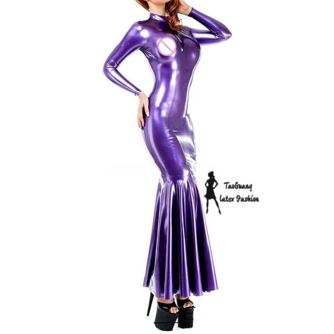 Latex Long Dress Long Sleeve Evening Dress Customized