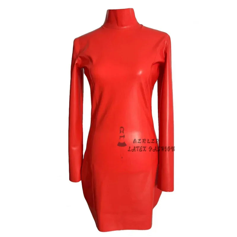 Sexy Long Sleeve Latex Women's Rubber Tight Party Dress With Back Zip Clubwear Custom