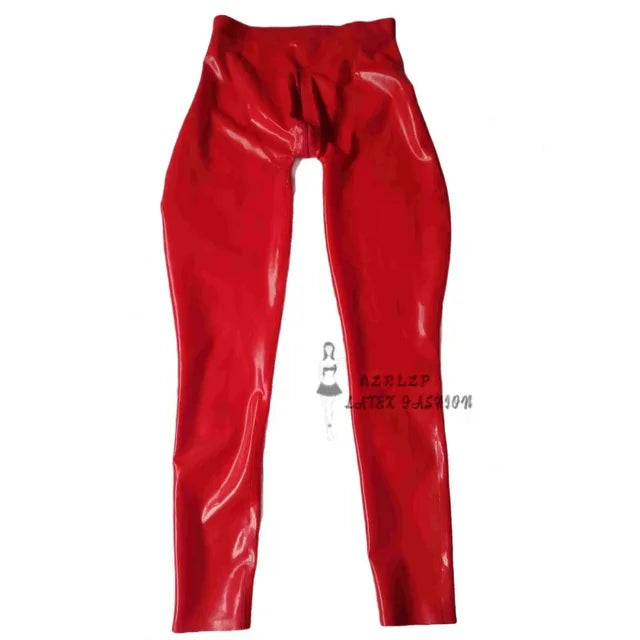 Men Black Sexy Latex Pants with Pouch Rubber Trousers Bottoms