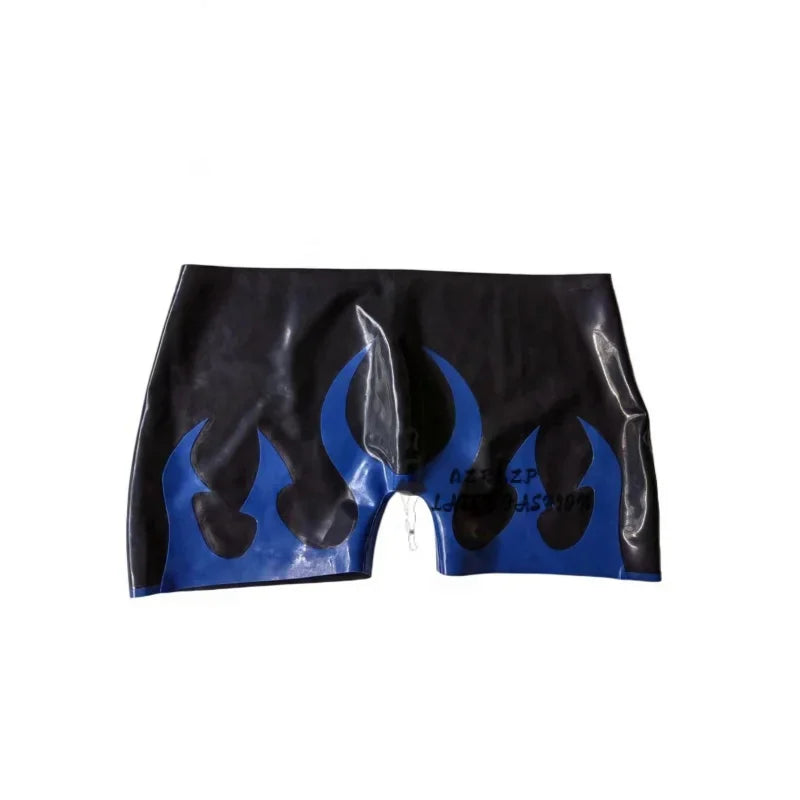 100% Latex Rubber Rubber Men's blue boxer shorts, black trim, some, party, comfortable 0.4mm