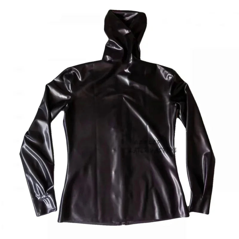 Latex Rubber Gummmi Black Jacket Hoodie Role Play Party Hand Customized 0.4mm Cool