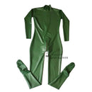 Sexy Metallic Green Latex Men Women Catsuit Rubber Bodysuit With Back Crotch Zipper Handmade