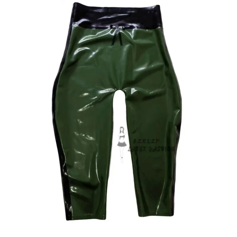 ArmyGreen And Black Trims Sexy Latex Leggings Rubber Shorts