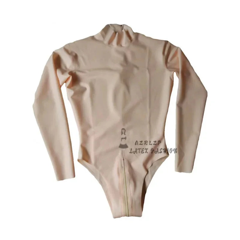 Male 100% Latex Bodysuit Long Sleeve High Cut Leotard Rubber Latex Swimming Latex Catsuit Crotch Zipper