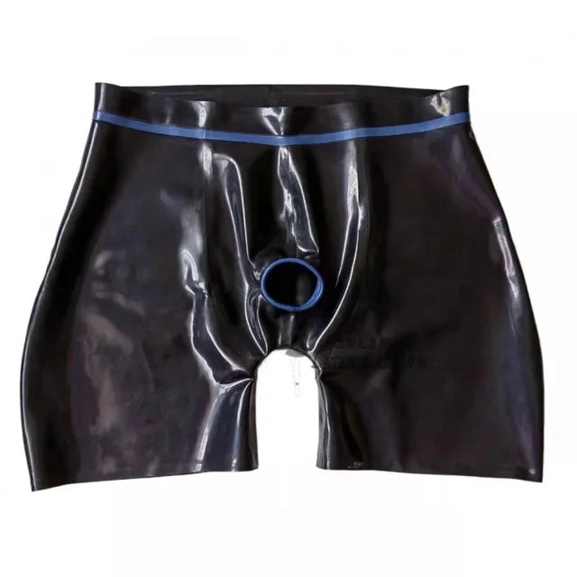 Men's Latex Boxer with Trims Ring Hole Latex Lingerie Boxers Shorts