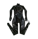 Sexy Schwarzer Latex Fetisch Ganzkörper Catsuit Haube Korsett 3D Künstliche Silikon Brusttasche E F G Körbchen (Schuhe nicht enthalten)