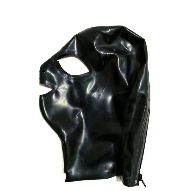 Natural Latex Men Women Hood Rubber Fetish Mask Eyes Mouth Opened Handmade Costumes