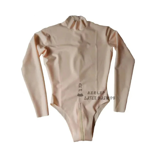 Male 100% Latex Bodysuit Long Sleeve High Cut Leotard Rubber Latex Swimming Latex Catsuit Crotch Zipper