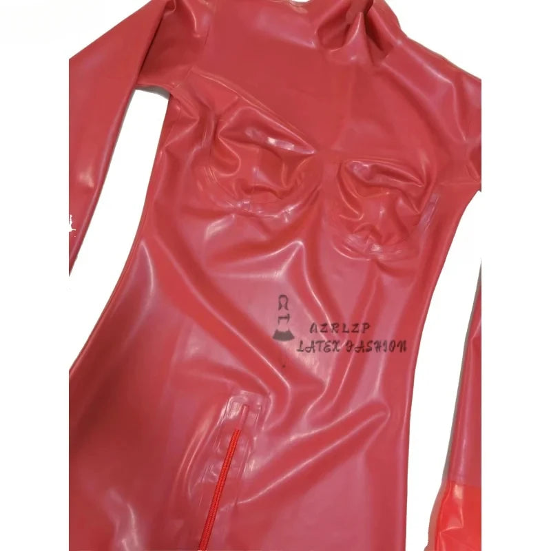 Sexy Men's Latex Full Body Bodysuit Rubber Bodysuit with Hood Silicone Chest Crossdresser with Crotch Zipper 0.4mm