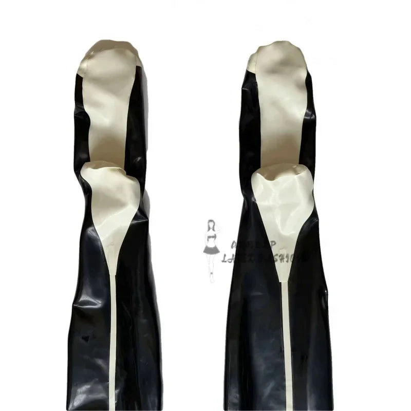 Black Sexy Long Latex Thigh High Stockings Rubber Stocking Ruffles Trims