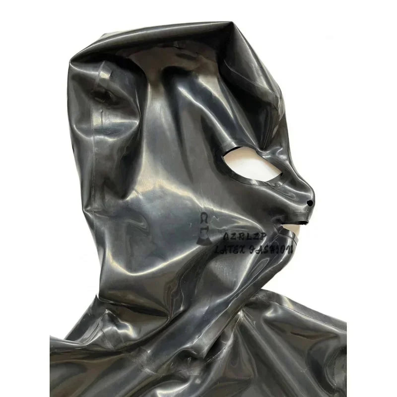 Black Latex Catsuit Rubber Coverall Zentai Bodysuit With Hood Gloves Toe Socks