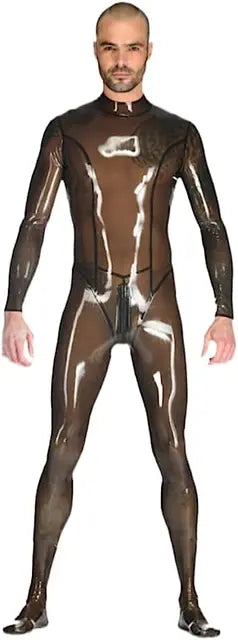 Transparent Latex Rubber Catsuit Men Gummi Bodysuits with Back Crotch Zipper