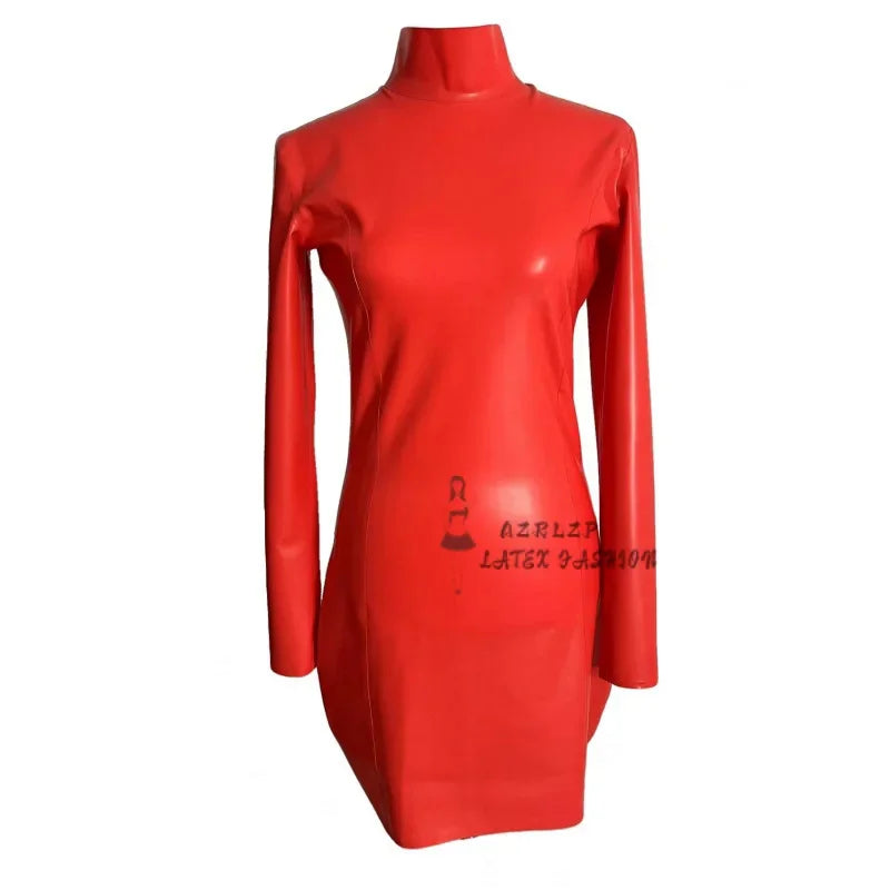 Sexy Long Sleeve Latex Women's Rubber Tight Party Dress With Back Zip Clubwear Custom