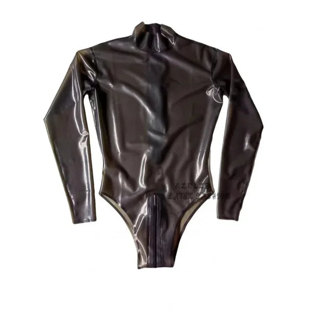 Male 100% Latex Bodysuit Long Sleeve High Cut Leotard Rubber Latex Swimming Latex Catsuit Crotch Zipper