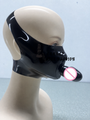 Black Latex Gummi Rubber Fetish Mask with Inner Mouth Sheath