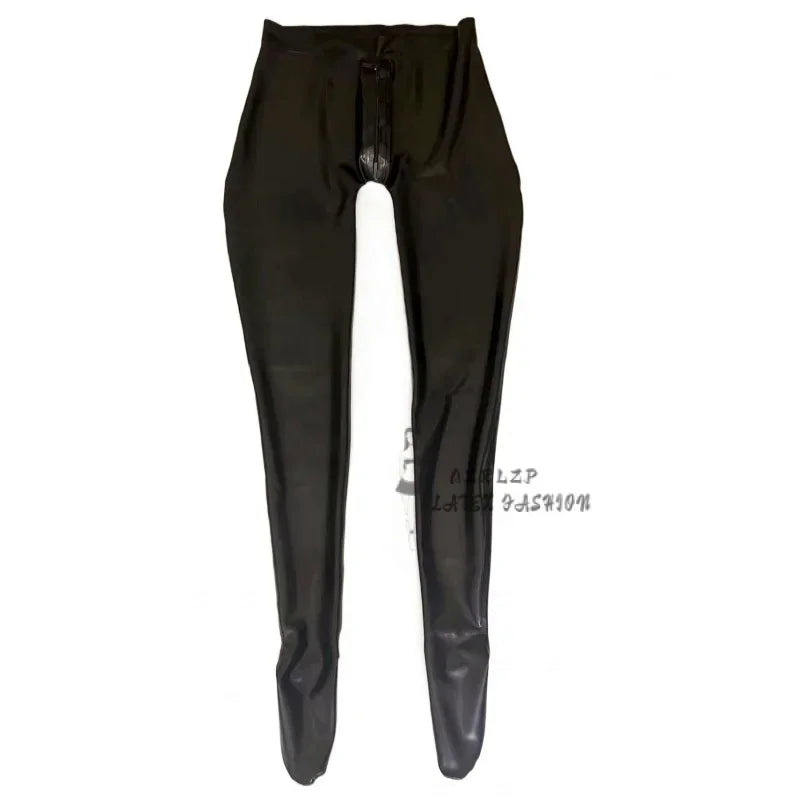 Latex Men Black Trousers Adult Sexy Pants Crotch Zipper