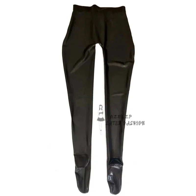 Latex Men Black Trousers Adult Sexy Pants Crotch Zipper