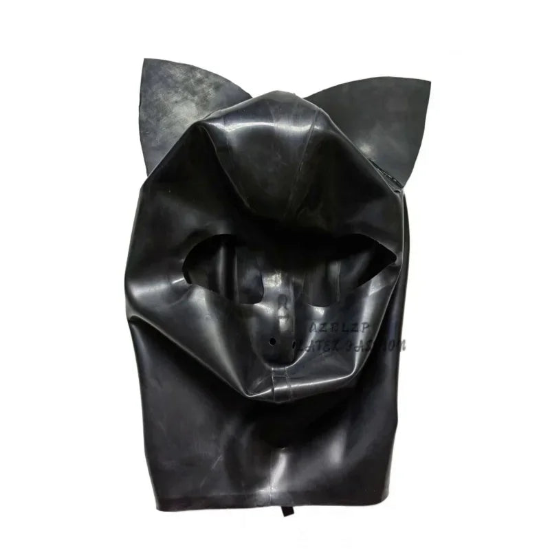 Latex Rubber Hood With Cat'S Ears Decoration Beautiful Headgear Rubber Mask