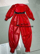 Latex Rubber V-neck Long Loose-fitting Jumpsuit, Suitable for Parties, Cosplay and Casual Wear.