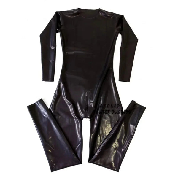 Handmade Black Men Full Body Latex Tight Jumpsuit Rubber Catsuit Clothing with Crotch Zip