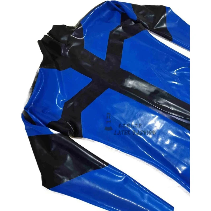 Latex Dark Blue & Black Catsuit Party Suit Tight 0.4mm Zip