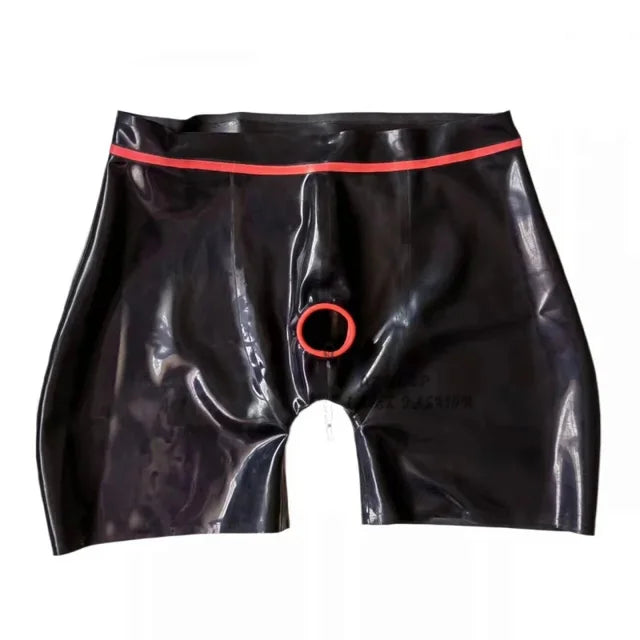 Men's Latex Boxer with Trims Ring Hole Latex Lingerie Boxers Shorts