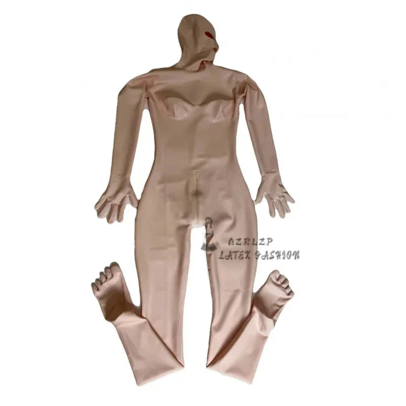 Latex Catsuit Fingers Toes Tights Full Coat Zentai 3D Stereoscopic Chest Zipper Open Crotch Bodysuit Jumpsuit Leotard Conjoined