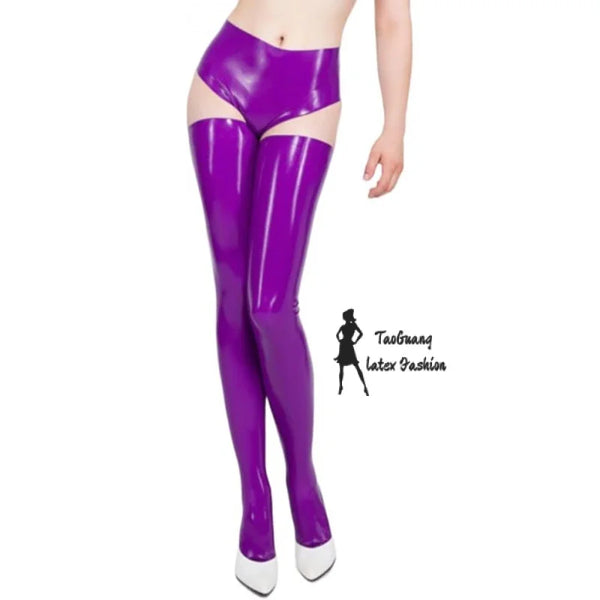 Latex 100% Rubber Stockings Shorts Set Tight Stockings Purple 0.4mm