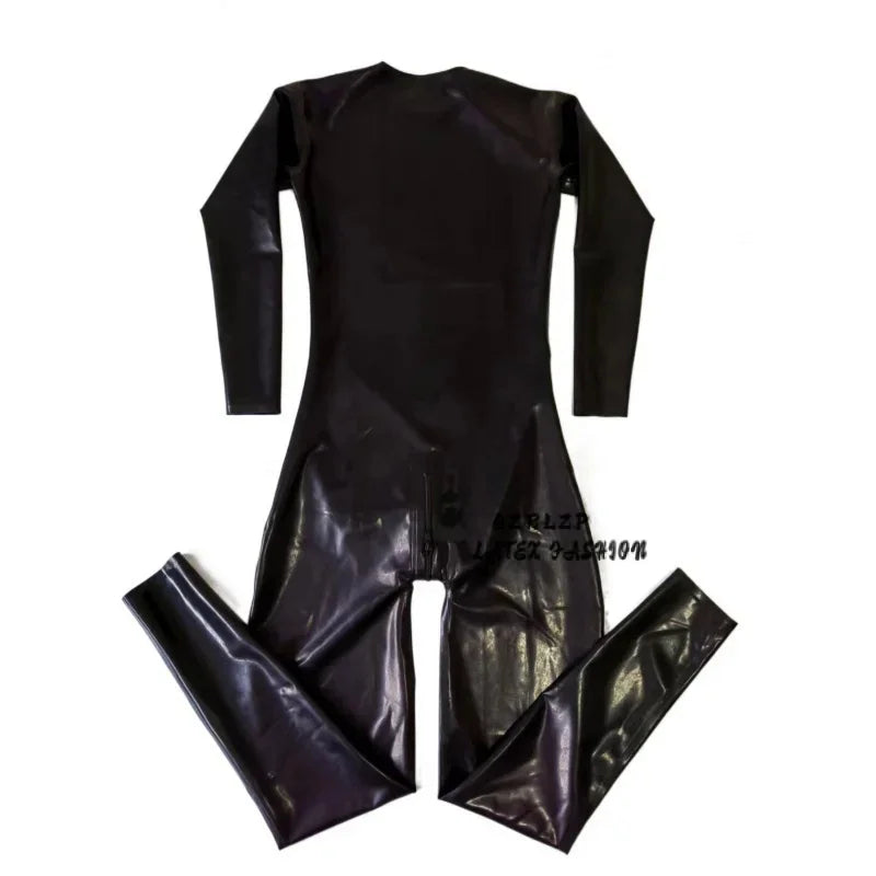 Handmade Black Men Full Body Latex Tight Jumpsuit Rubber Catsuit Clothing with Crotch Zip